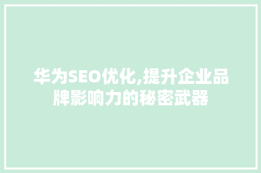 华为SEO优化,提升企业品牌影响力的秘密武器