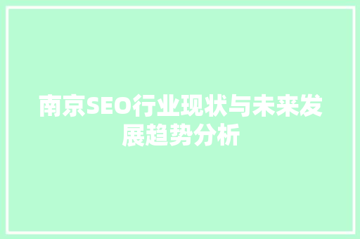 南京SEO行业现状与未来发展趋势分析