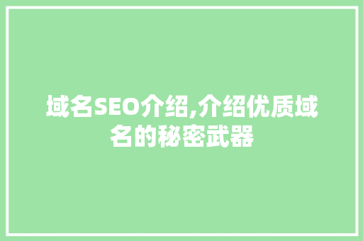 域名SEO介绍,介绍优质域名的秘密武器