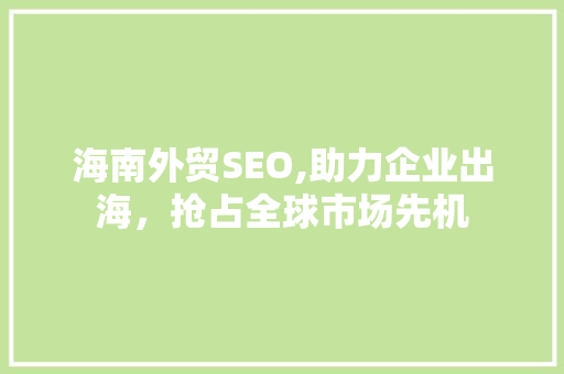 海南外贸SEO,助力企业出海，抢占全球市场先机