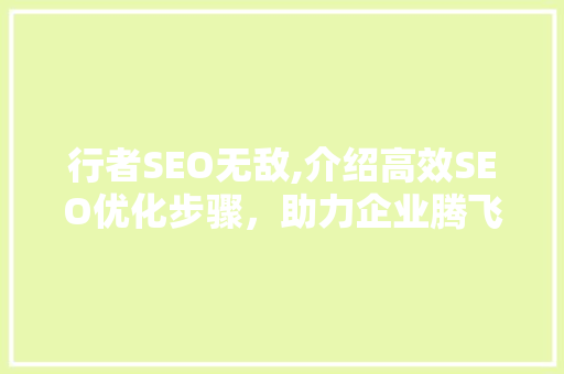 行者SEO无敌,介绍高效SEO优化步骤，助力企业腾飞