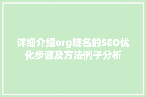 详细介绍org域名的SEO优化步骤及方法例子分析