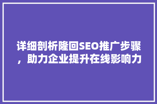 详细剖析隆回SEO推广步骤，助力企业提升在线影响力