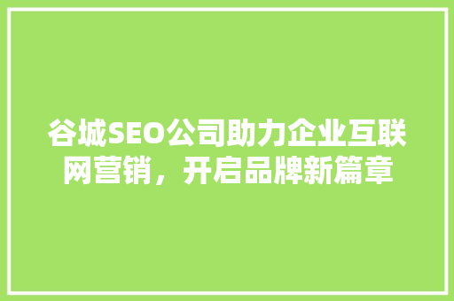 谷城SEO公司助力企业互联网营销，开启品牌新篇章