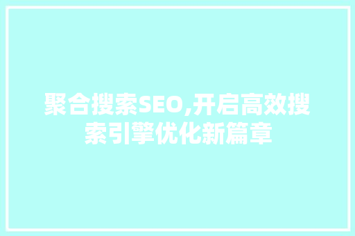 聚合搜索SEO,开启高效搜索引擎优化新篇章