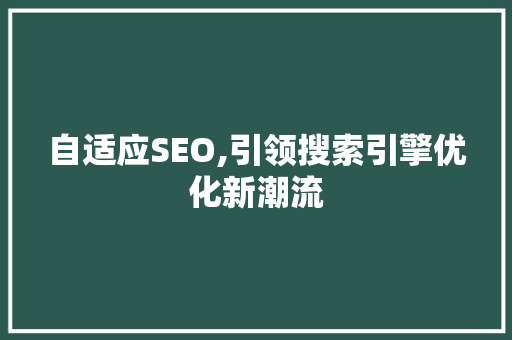 自适应SEO,引领搜索引擎优化新潮流