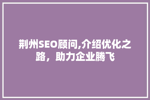荆州SEO顾问,介绍优化之路，助力企业腾飞