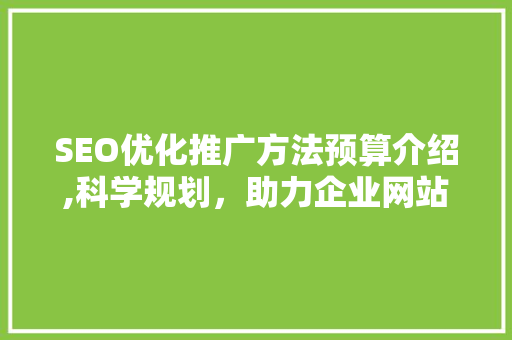SEO优化推广方法预算介绍,科学规划，助力企业网站高效提升排名