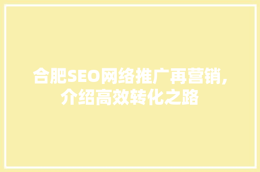 合肥SEO网络推广再营销,介绍高效转化之路