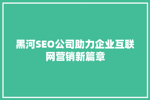 黑河SEO公司助力企业互联网营销新篇章