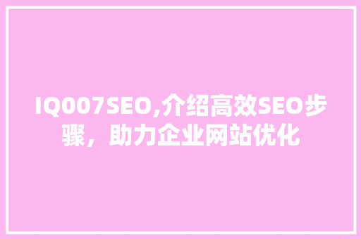 IQ007SEO,介绍高效SEO步骤，助力企业网站优化