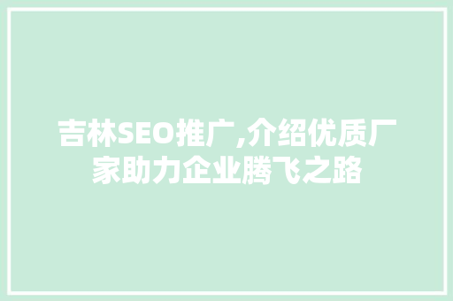 吉林SEO推广,介绍优质厂家助力企业腾飞之路
