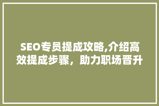 SEO专员提成攻略,介绍高效提成步骤，助力职场晋升