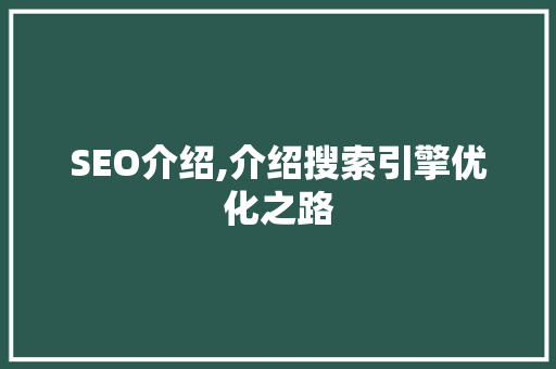 SEO介绍,介绍搜索引擎优化之路