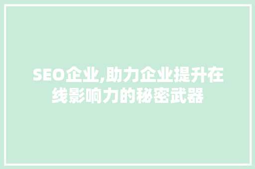 SEO企业,助力企业提升在线影响力的秘密武器