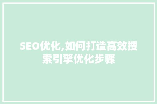 SEO优化,如何打造高效搜索引擎优化步骤