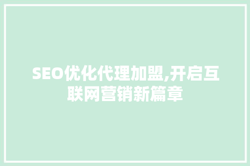 SEO优化代理加盟,开启互联网营销新篇章
