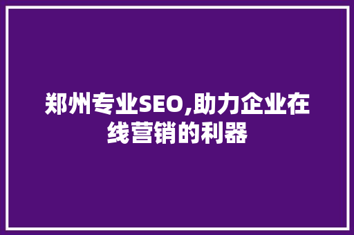 郑州专业SEO,助力企业在线营销的利器