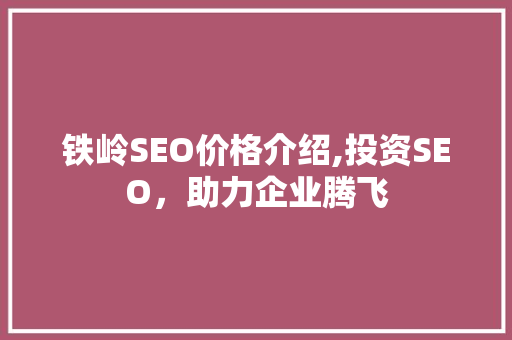 铁岭SEO价格介绍,投资SEO，助力企业腾飞