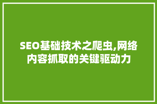 SEO基础技术之爬虫,网络内容抓取的关键驱动力