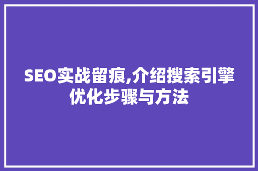 SEO实战留痕,介绍搜索引擎优化步骤与方法
