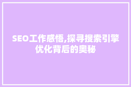 SEO工作感悟,探寻搜索引擎优化背后的奥秘