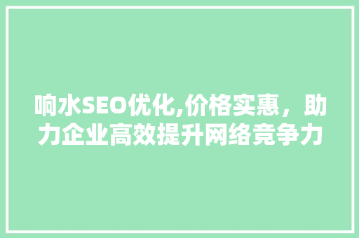 响水SEO优化,价格实惠，助力企业高效提升网络竞争力