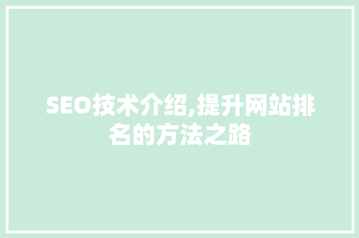 SEO技术介绍,提升网站排名的方法之路