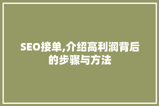 SEO接单,介绍高利润背后的步骤与方法