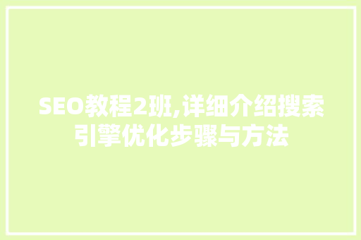 SEO教程2班,详细介绍搜索引擎优化步骤与方法
