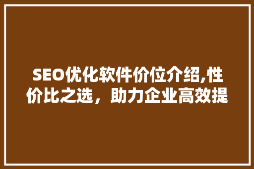 SEO优化软件价位介绍,性价比之选，助力企业高效提升网站排名  第1张