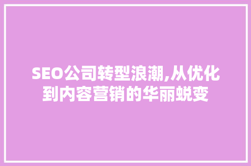 SEO公司转型浪潮,从优化到内容营销的华丽蜕变