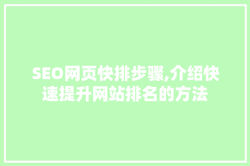 SEO网页快排步骤,介绍快速提升网站排名的方法