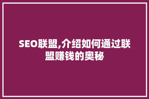SEO联盟,介绍如何通过联盟赚钱的奥秘