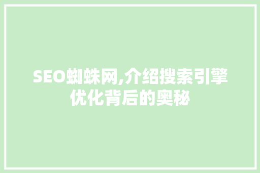 SEO蜘蛛网,介绍搜索引擎优化背后的奥秘