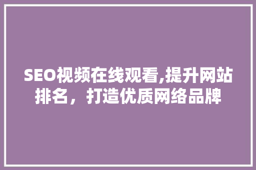 SEO视频在线观看,提升网站排名，打造优质网络品牌