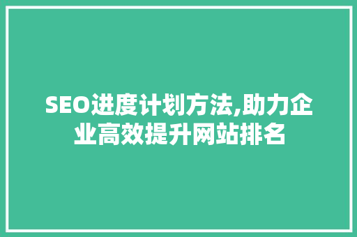 SEO进度计划方法,助力企业高效提升网站排名