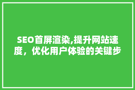 SEO首屏渲染,提升网站速度，优化用户体验的关键步骤