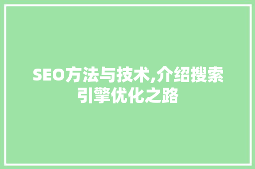 SEO方法与技术,介绍搜索引擎优化之路