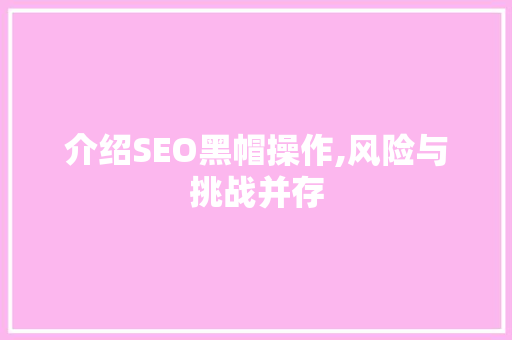 介绍SEO黑帽操作,风险与挑战并存