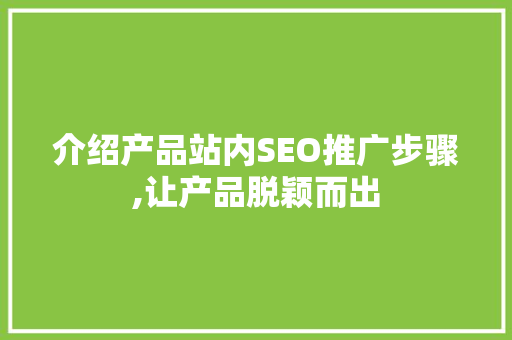 介绍产品站内SEO推广步骤,让产品脱颖而出