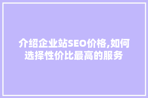 介绍企业站SEO价格,如何选择性价比最高的服务