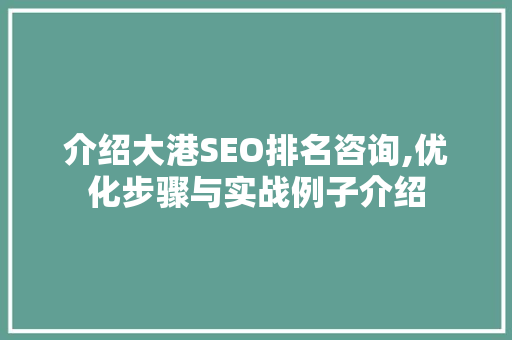 介绍大港SEO排名咨询,优化步骤与实战例子介绍