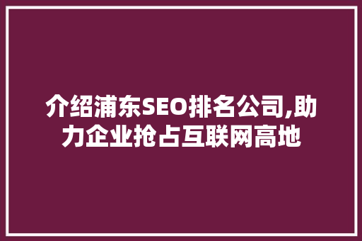 介绍浦东SEO排名公司,助力企业抢占互联网高地