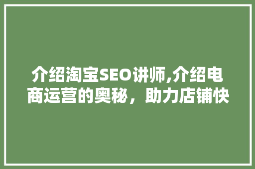 介绍淘宝SEO讲师,介绍电商运营的奥秘，助力店铺快速崛起