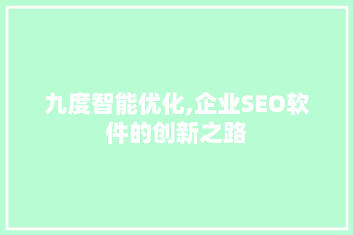 九度智能优化,企业SEO软件的创新之路