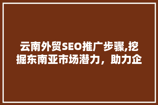 云南外贸SEO推广步骤,挖掘东南亚市场潜力，助力企业扬帆出海