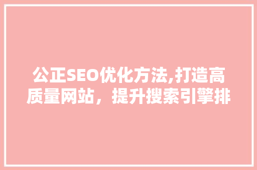 公正SEO优化方法,打造高质量网站，提升搜索引擎排名