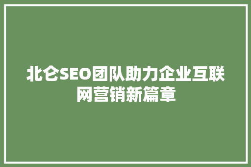 北仑SEO团队助力企业互联网营销新篇章