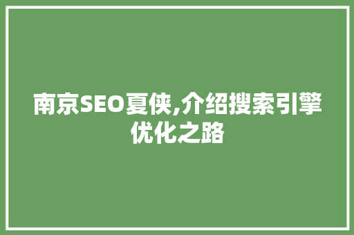 南京SEO夏侠,介绍搜索引擎优化之路  第1张